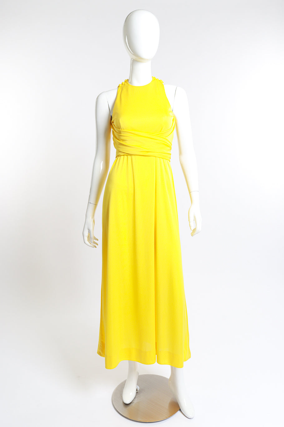 Vintage Van Dusen/Green Jersey Tie Back Maxi Dress front on mannequin @recess la