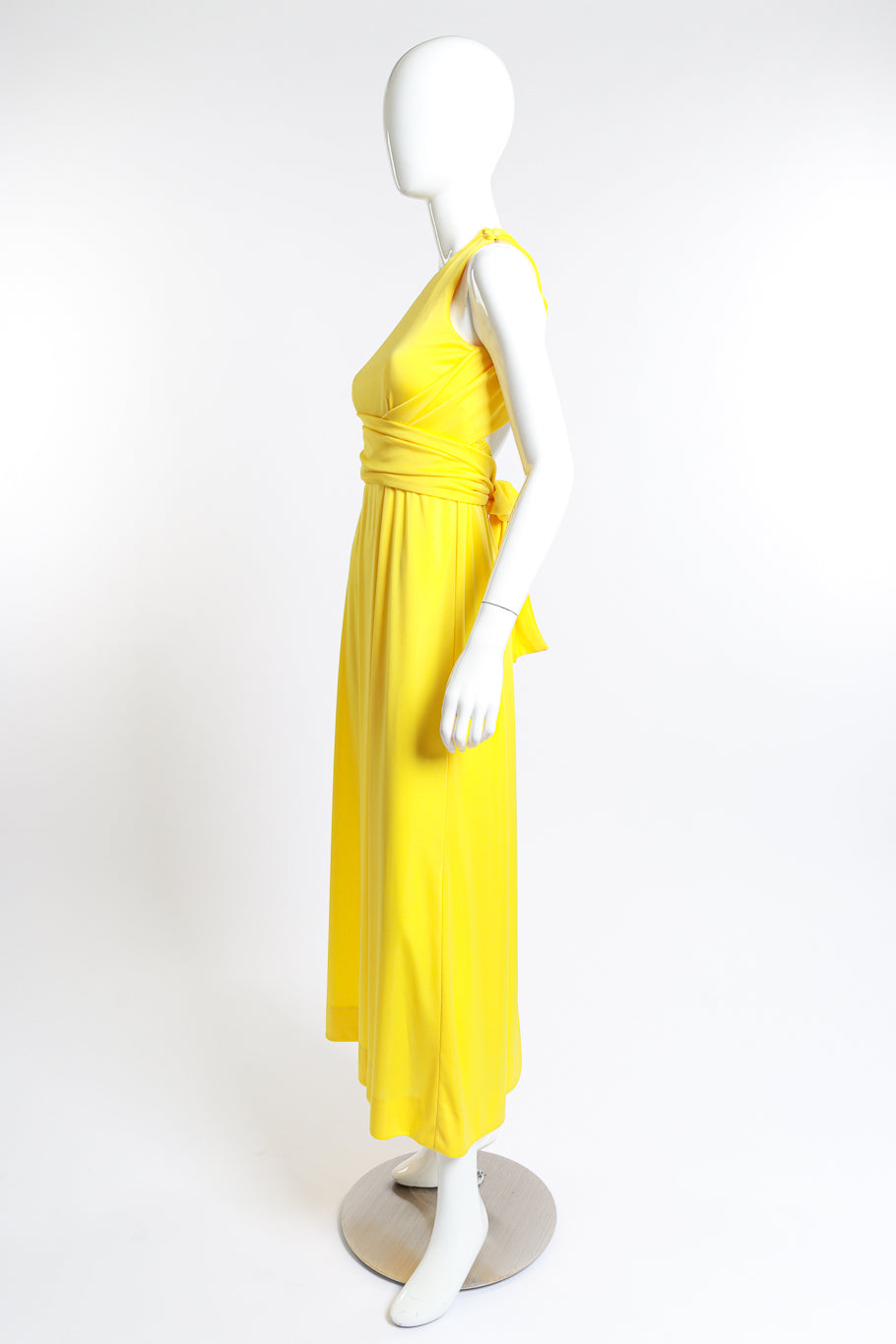 Vintage Van Dusen/Green Jersey Tie Back Maxi Dress side on mannequin @recess la