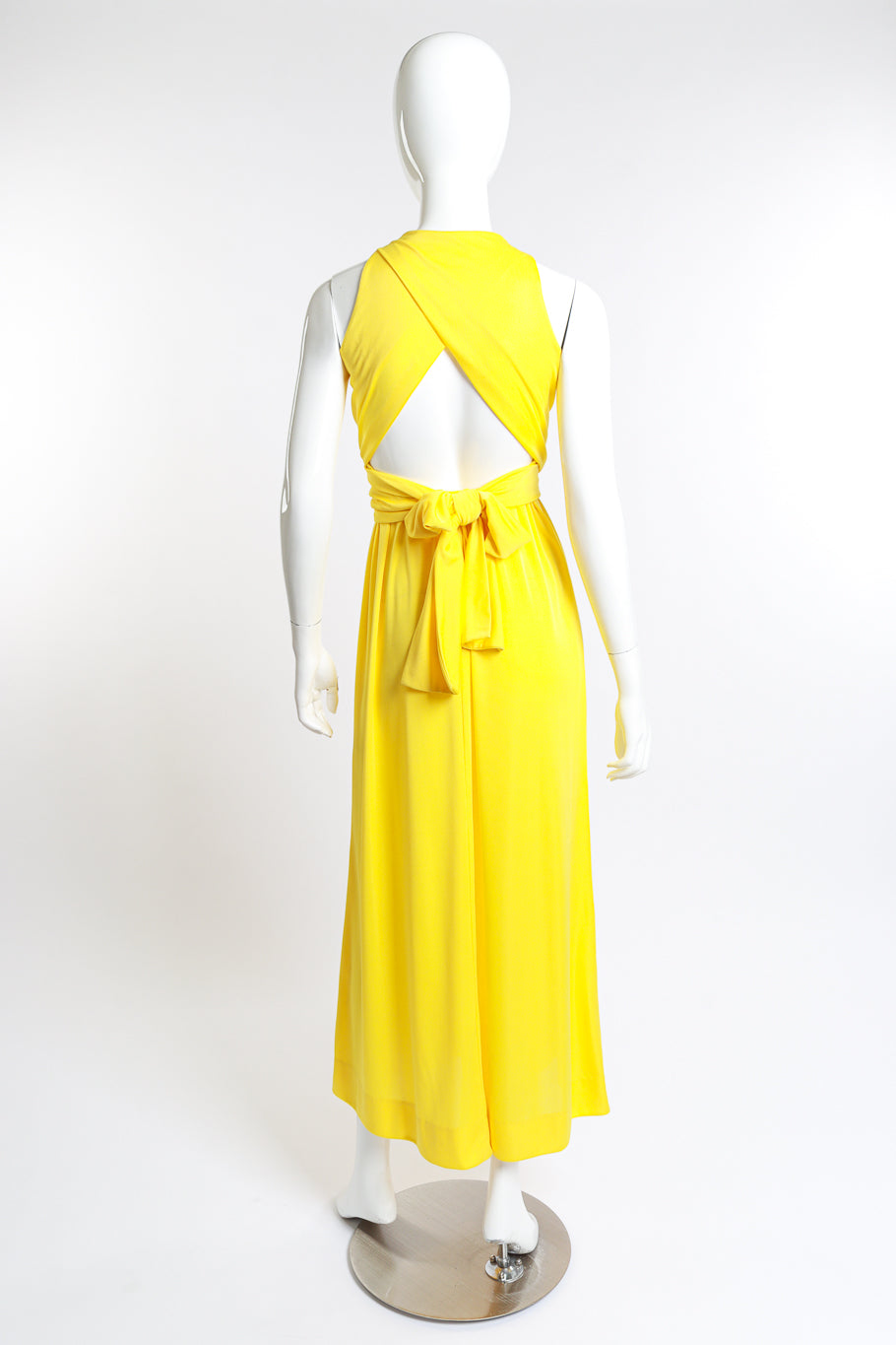 Vintage Van Dusen/Green Jersey Tie Back Maxi Dress back on mannequin @recess la