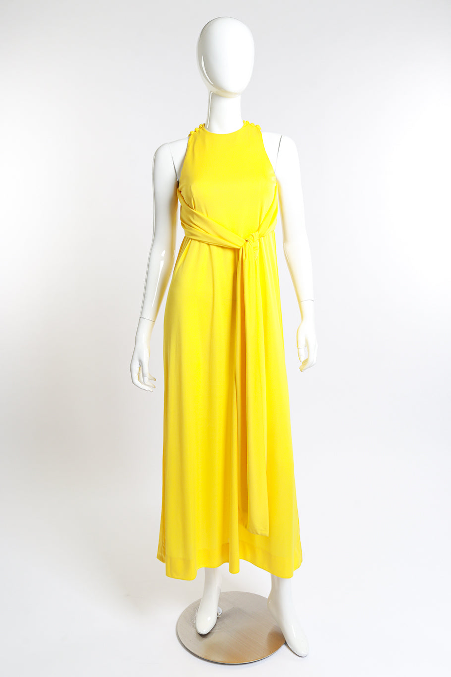 Vintage Van Dusen/Green Jersey Tie Back Maxi Dress front on mannequin with ties at front @recess la