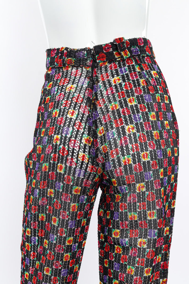 Vintage Gianni Versace Cord Mesh Checkered Rose Pant back view closeup @Recessla