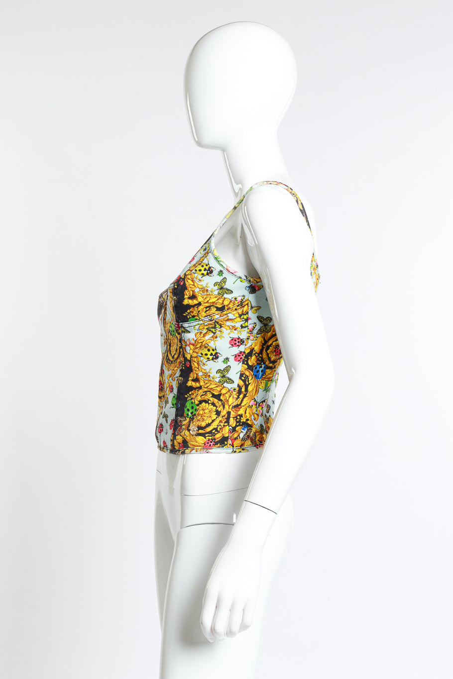 Vintage Versace Jeans Couture Baroque Ladybug Bustier Top side on mannequin @recess la