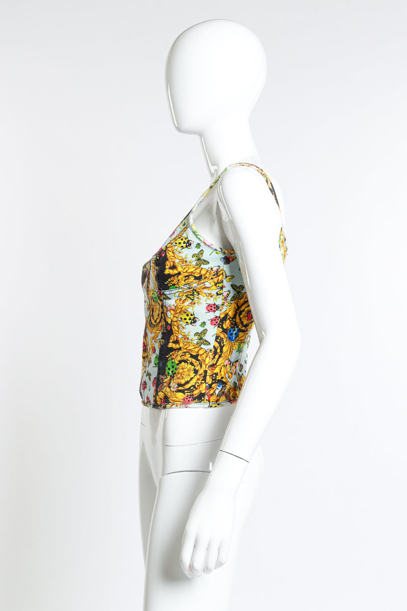 Vintage Versace Jeans Couture Baroque Ladybug Bustier Top side on mannequin @recess la