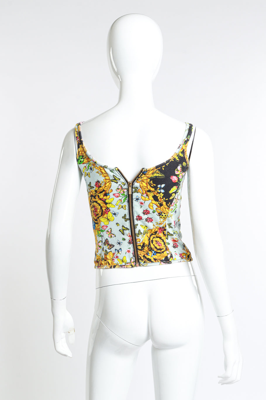 Vintage Versace Jeans Couture Baroque Ladybug Bustier Top back on mannequin @recess la