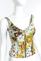 Vintage Versace Jeans Couture Baroque Ladybug Bustier Top front on mannequin closeup @recess la