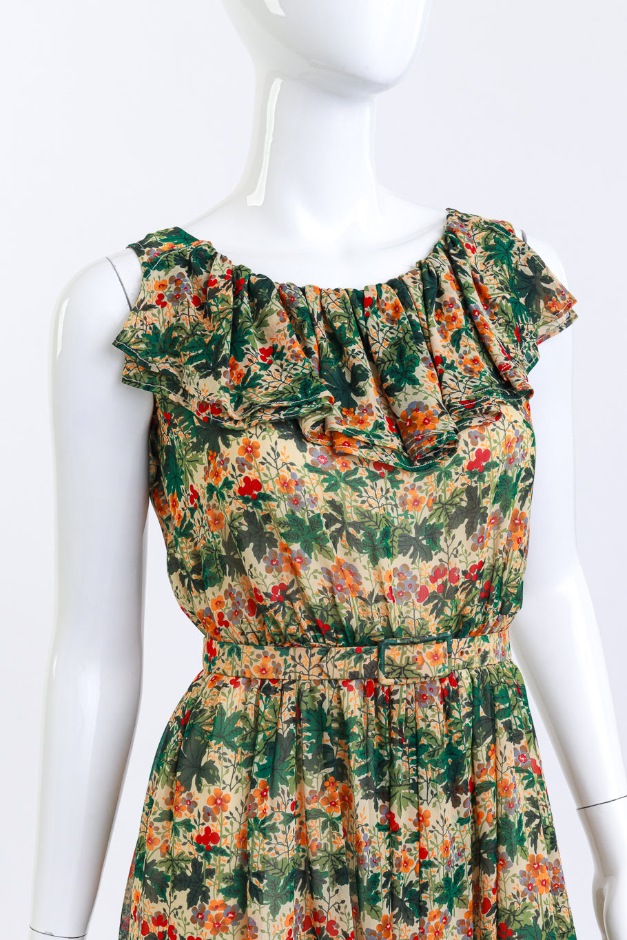 Valentino Floral Ruffle Silk Dress detail on mannequin @RECESS LA