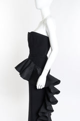 Vintage Victor Costa Strapless Pleated Peplum Dress side on mannequin closeup @recess la