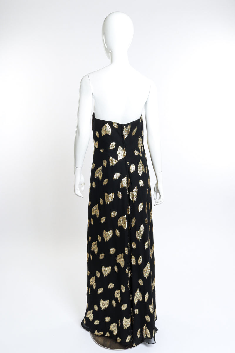 Vintage Victor Costa Strapless Lamé Leaf Dress back on mannequin @recess la