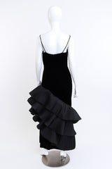 Vintage Victor Costa Asymmetric Ruffle Velvet Dress back on mannequin @recess la