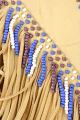 Vintage Leather Fringe Beaded Vest close up of beads on vest @Recess LA