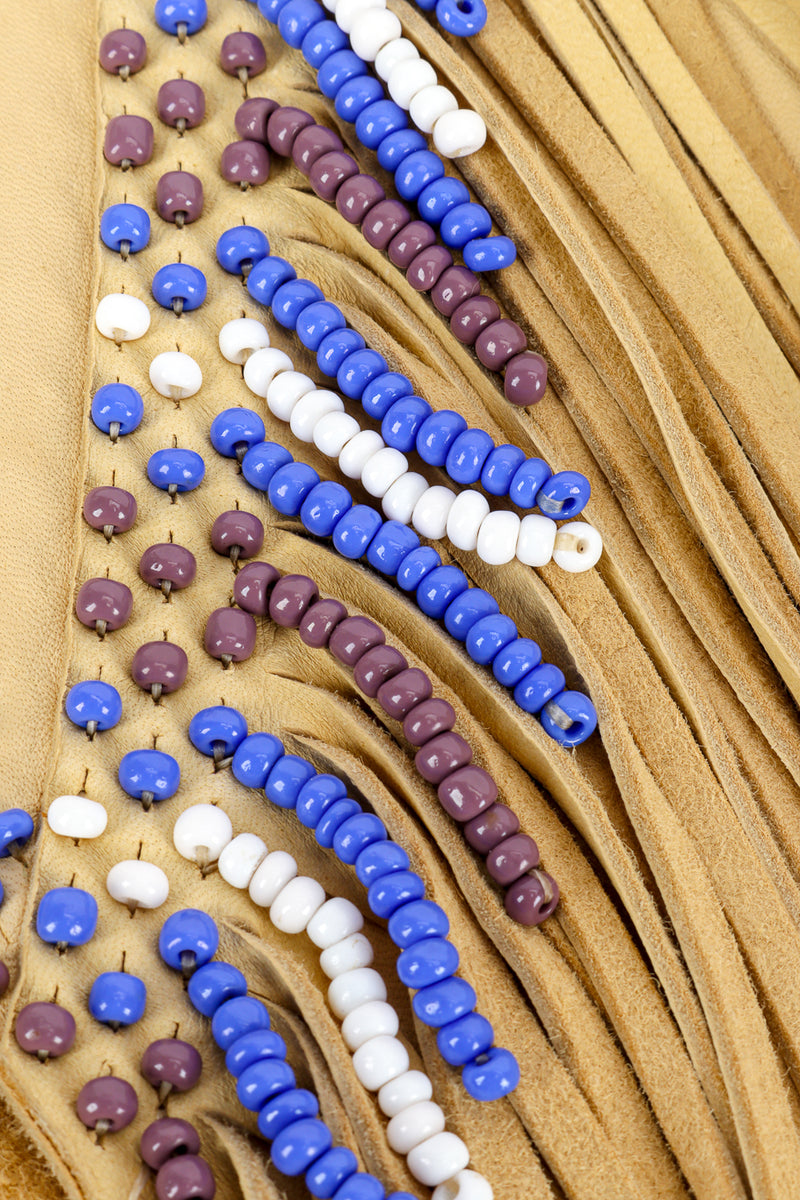 Vintage Leather Fringe Beaded Vest close up of beading and fringe @Recess LA