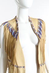 Vintage Leather Fringe Beaded Vest close up of vest on mannequin @Recess LA