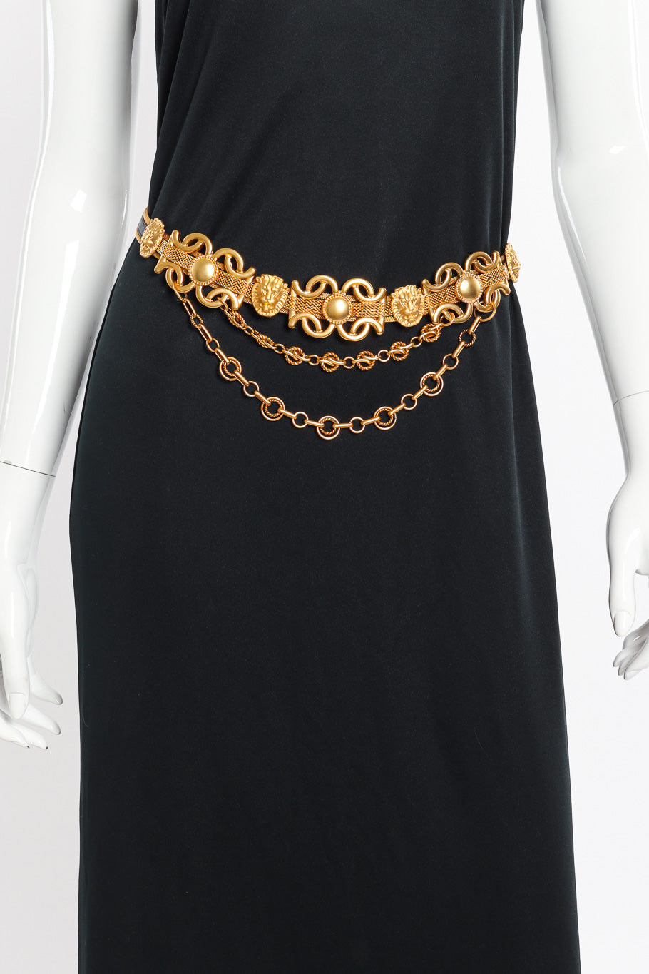 Vintage Lion Face Chain Drop Belt on mannequin @recessla