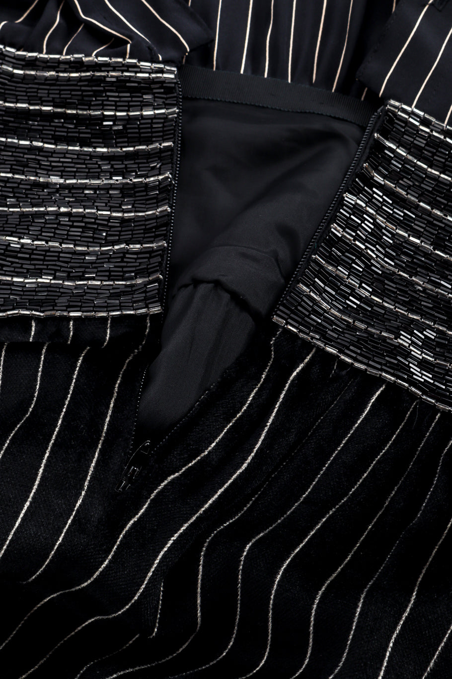 Vintage Adele Simpson Beaded Pinstripe Dress but unzipped closeup @recess la