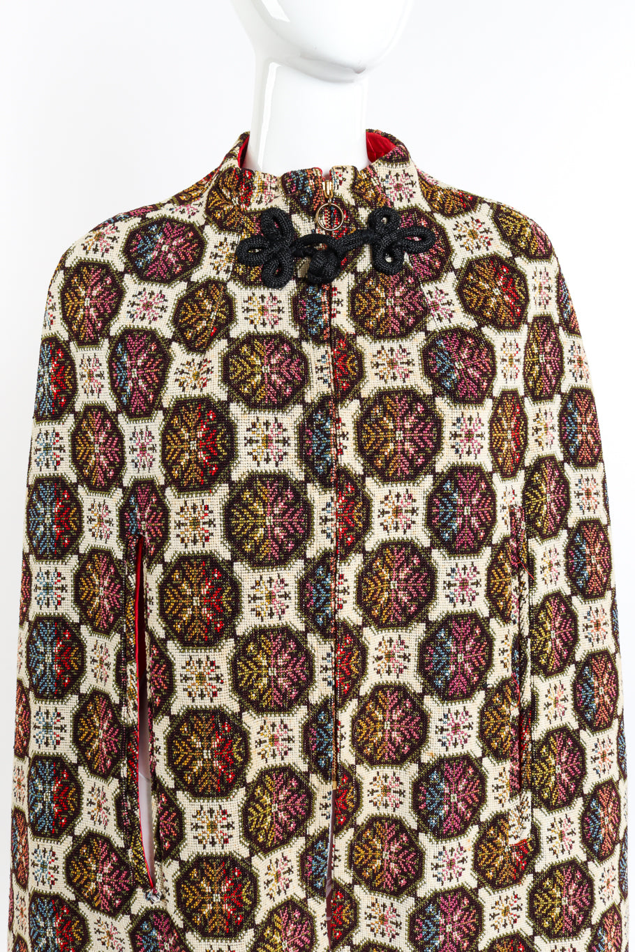 Vintage Geometric Tapestry Cape front on mannequin closeup @recess la