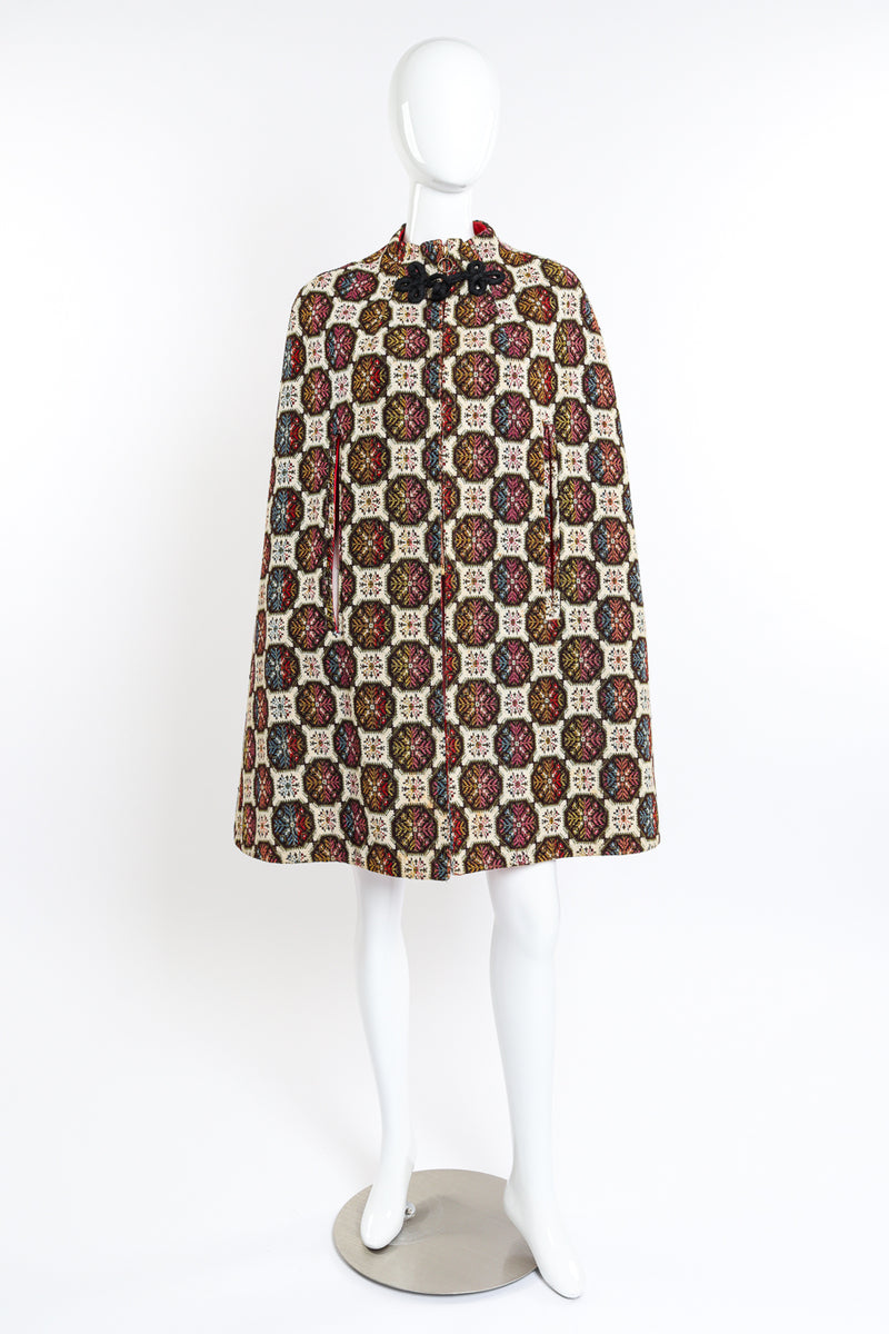 Vintage Geometric Tapestry Cape front on mannequin @recess la