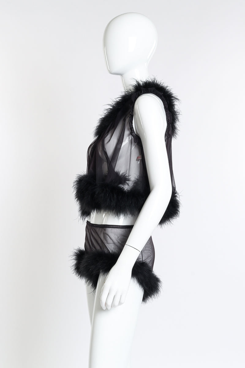 Vintage Virginia Wallace Marabou Trim Top & Short Set side closeup on mannequin @recess la