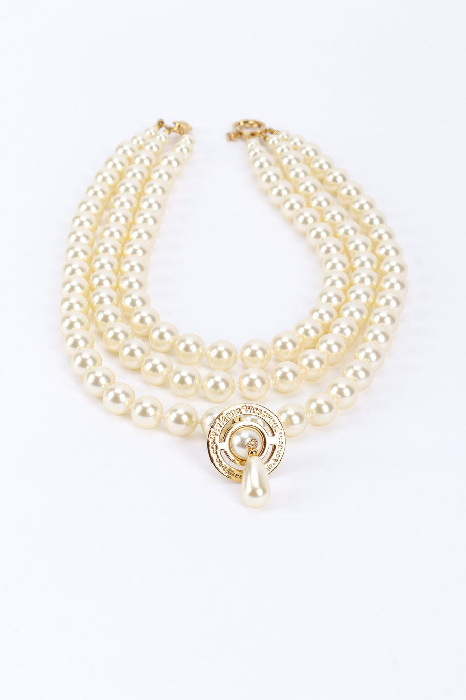 Vivienne Westwood Triple Strand Pearl Orb Necklace back @recess la