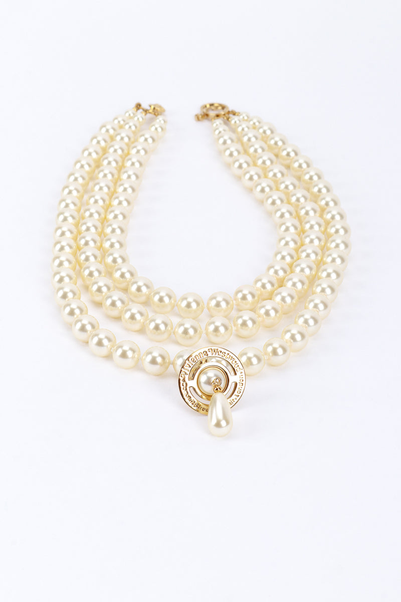 Vivienne Westwood Triple Strand Pearl Orb Necklace back @recess la