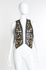 Vintage Western Fashion of California Western Motif Studded Leather Vest front on mannequin @recess la