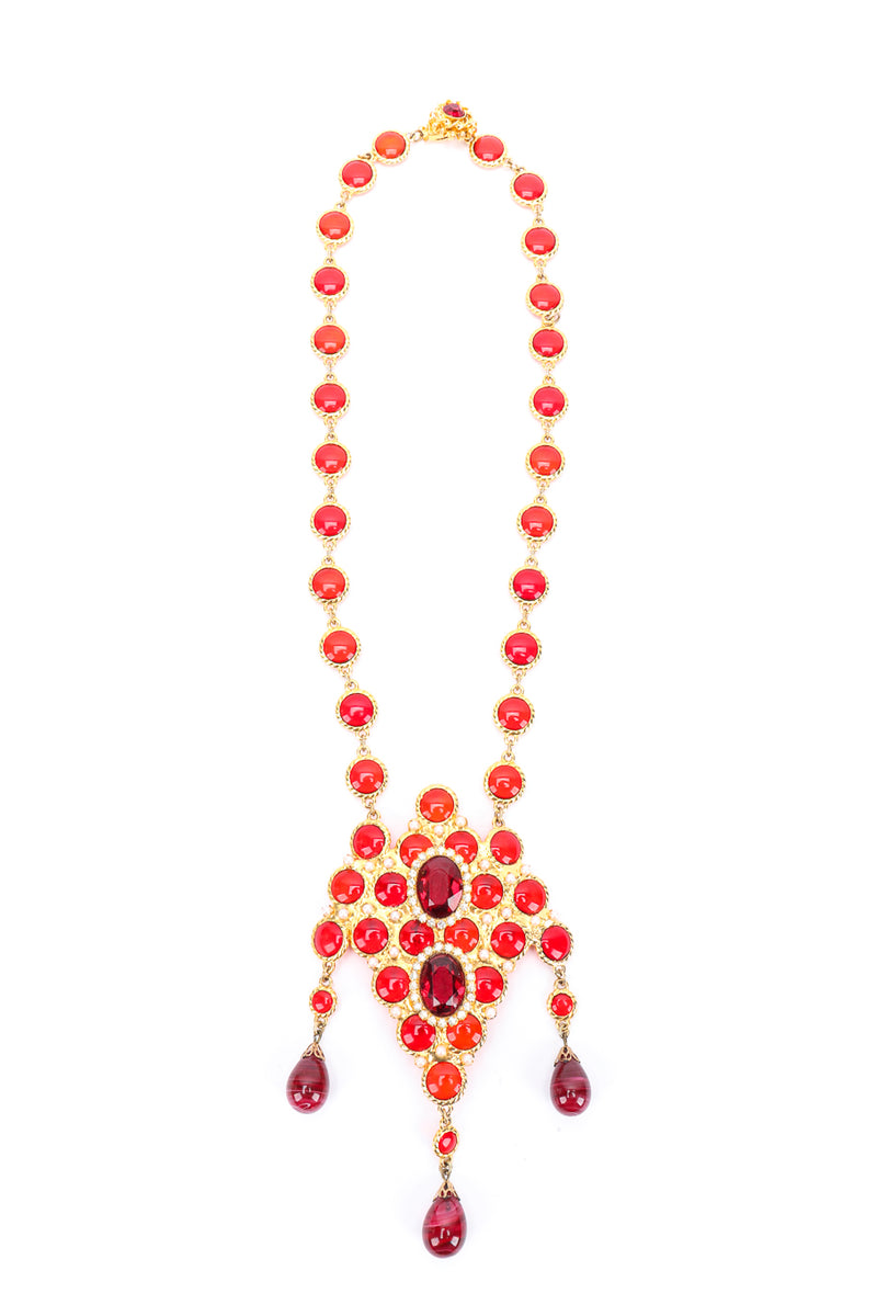 Vintage DeLillo Ruby Drop Pendant Necklace front view on white backdrop @Recessla