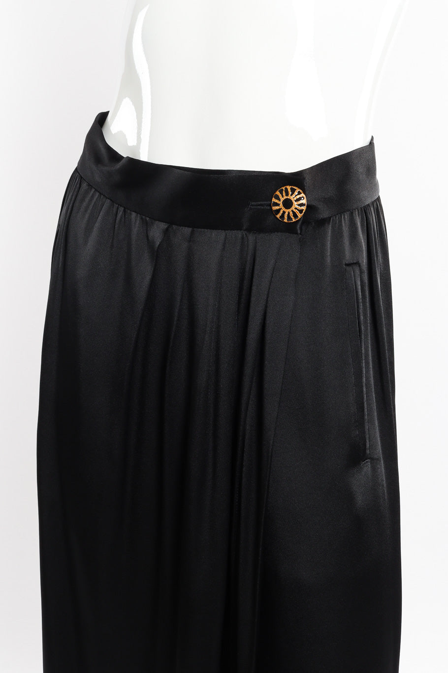 Vintage Yves Saint Laurent Wrap Midi Skirt front view on mannequin closeup @recessla