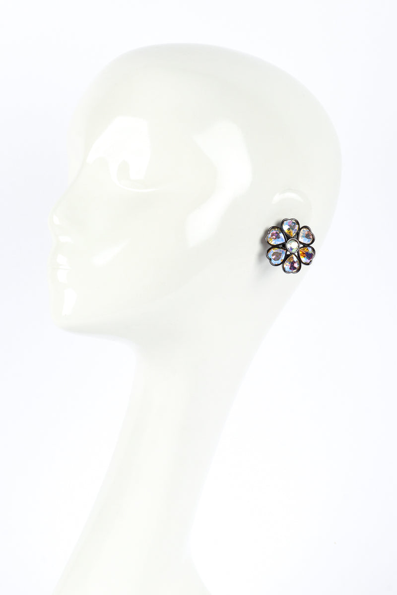 Yves Sint Laurent Aurora Borealis Crystal Flower Earrings mannequin @RECESS LA