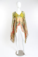 Vintage Zandra Rhodes Graphic Bell Sleeve Blouse front on mannequin @recess la