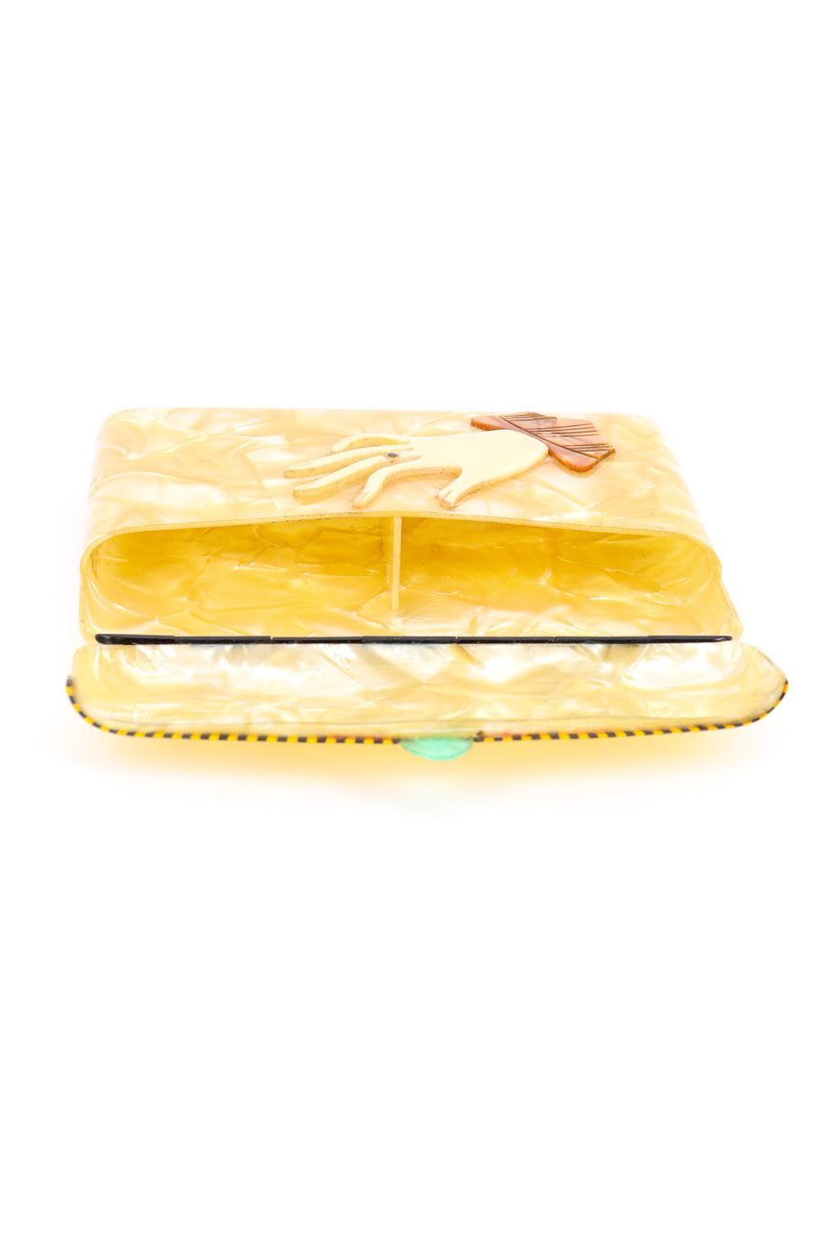 Vintage Pearlescent Celluloid Cigarette Case II view of interior @recess la