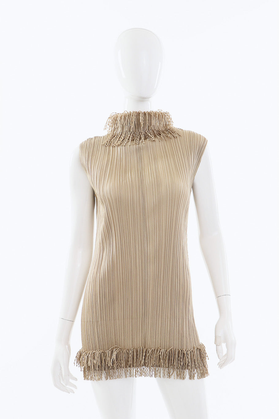 Issey Miyake Plissé Fringed Roll-Neck Top on mannequin front @RECESS LA