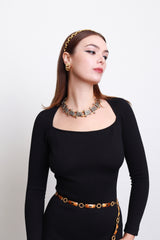 Premier Etage Mixed Metal Chain Collar Necklace model @RECESS LA