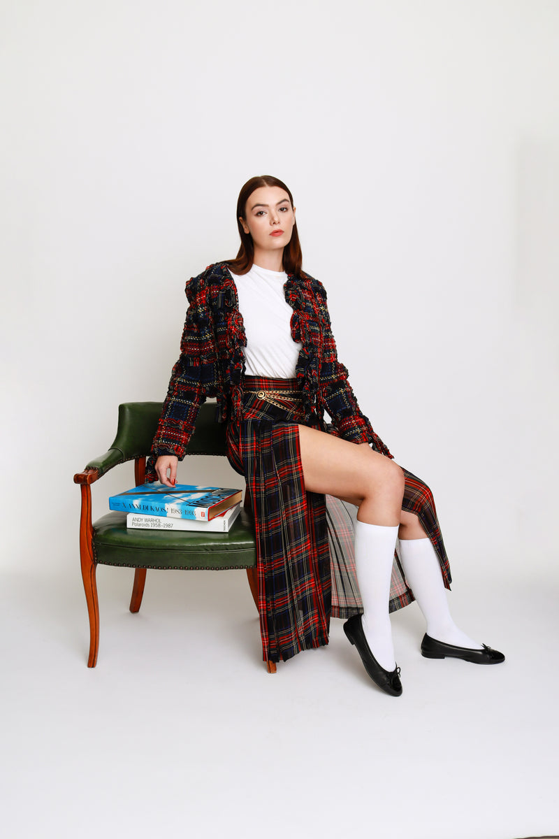 Vintage Moschino Plaid & Ruffle Deconstructed Skirt Set on model  @RECESS LA