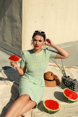 Adolfo Pastel Green Ribbon Weave Knit Dress on model @RECESS LA