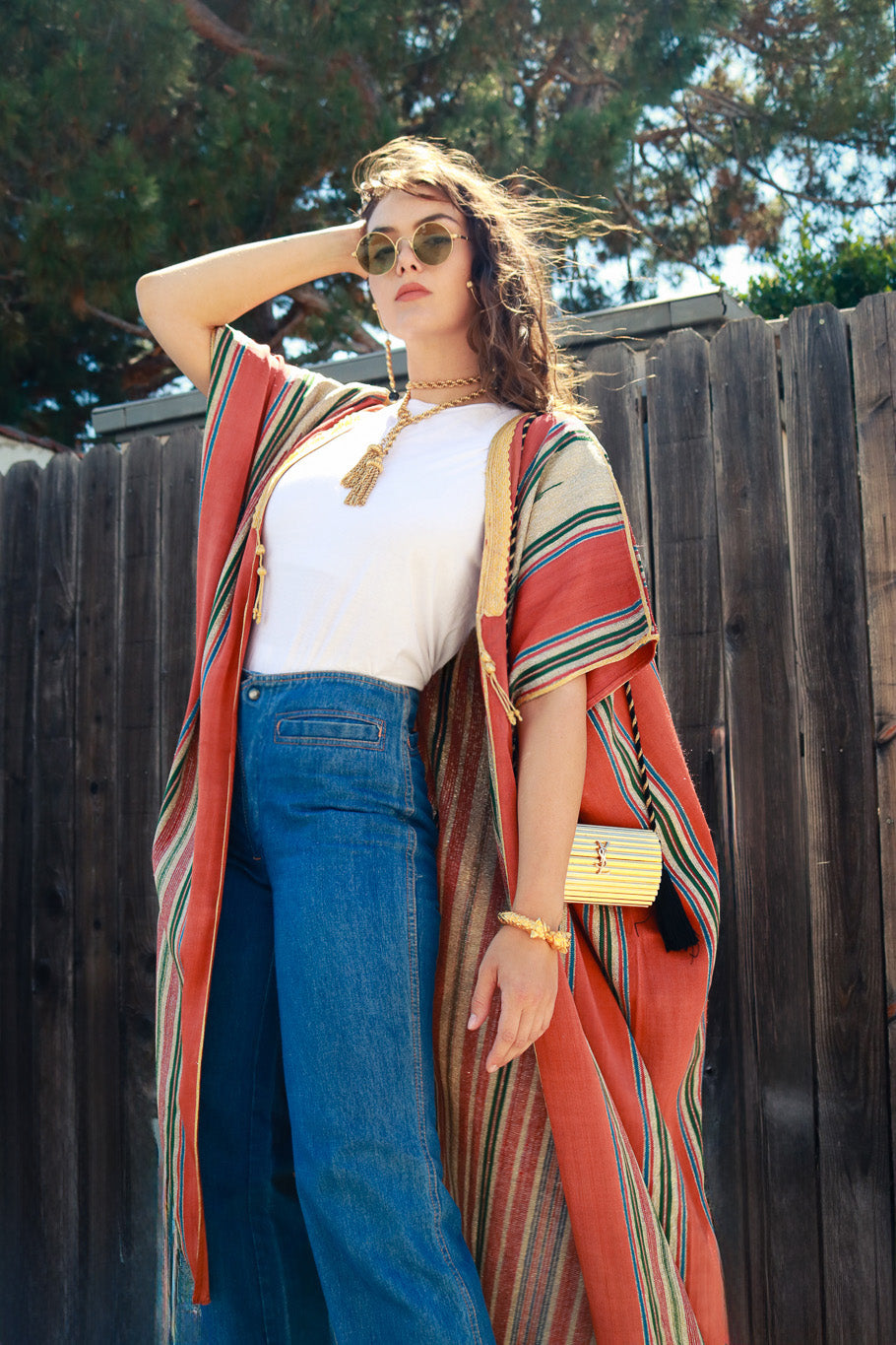 Vintage Metallic Stripe Caftan on model @RECESS LA