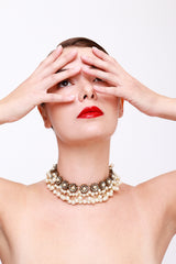 Vintage Rhinestone & Pearl Cluster Choker Necklace model @RECESS LA