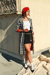 Adolfo Gingham Trench Coat on model @RECESS LA