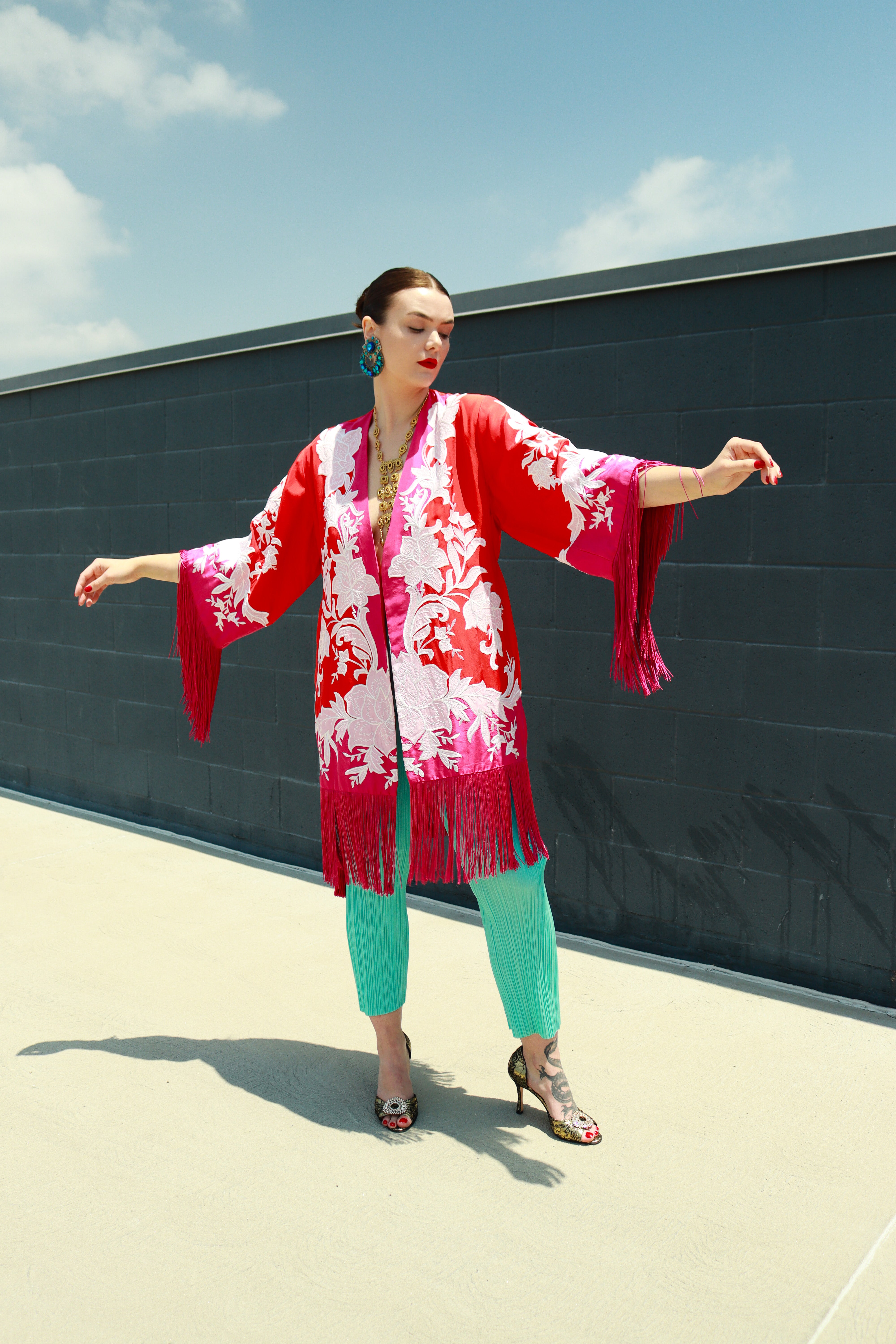 Embroidered Floral Fringe Jacket