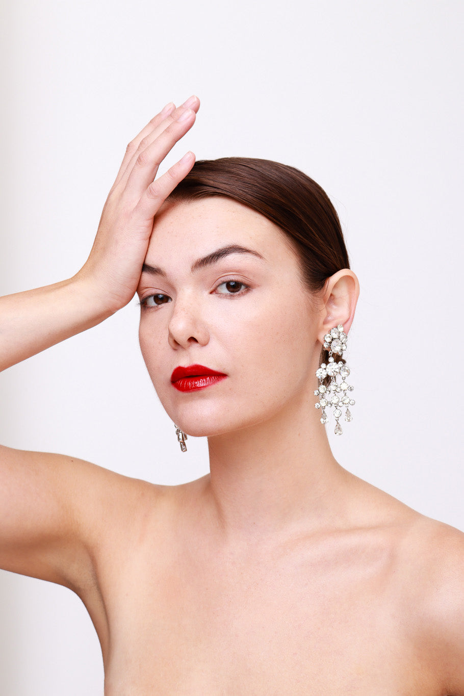 Vintage Rhinestone Cluster Waterfall Earrings model @RECESS LA