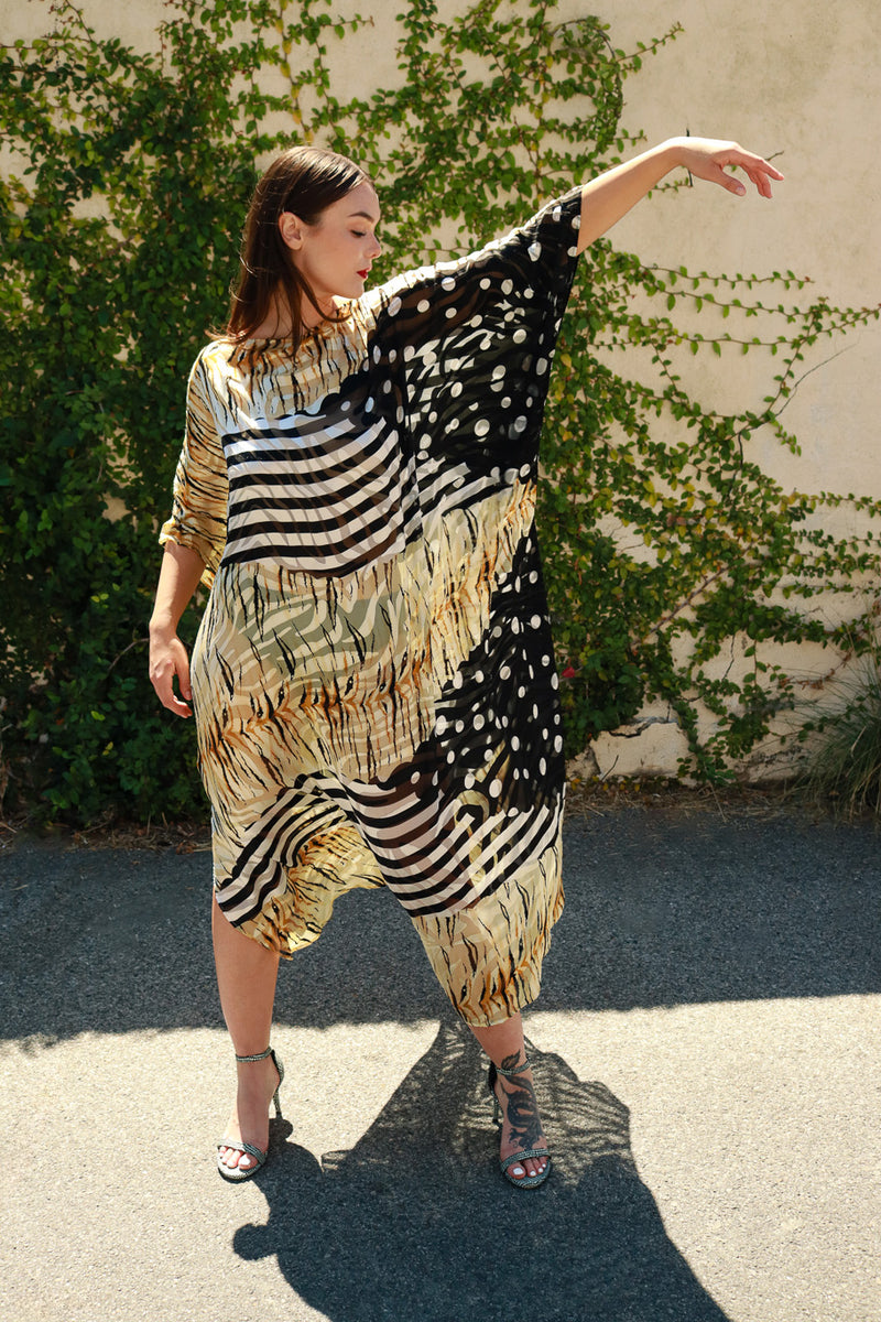 La Vetta Tiger Stripes & Dots Burnout Caftan Cover Up on model @RECESS LA