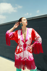 Chandbali Hoop Drop Earrings on model in fringe shawl @RECESS LA