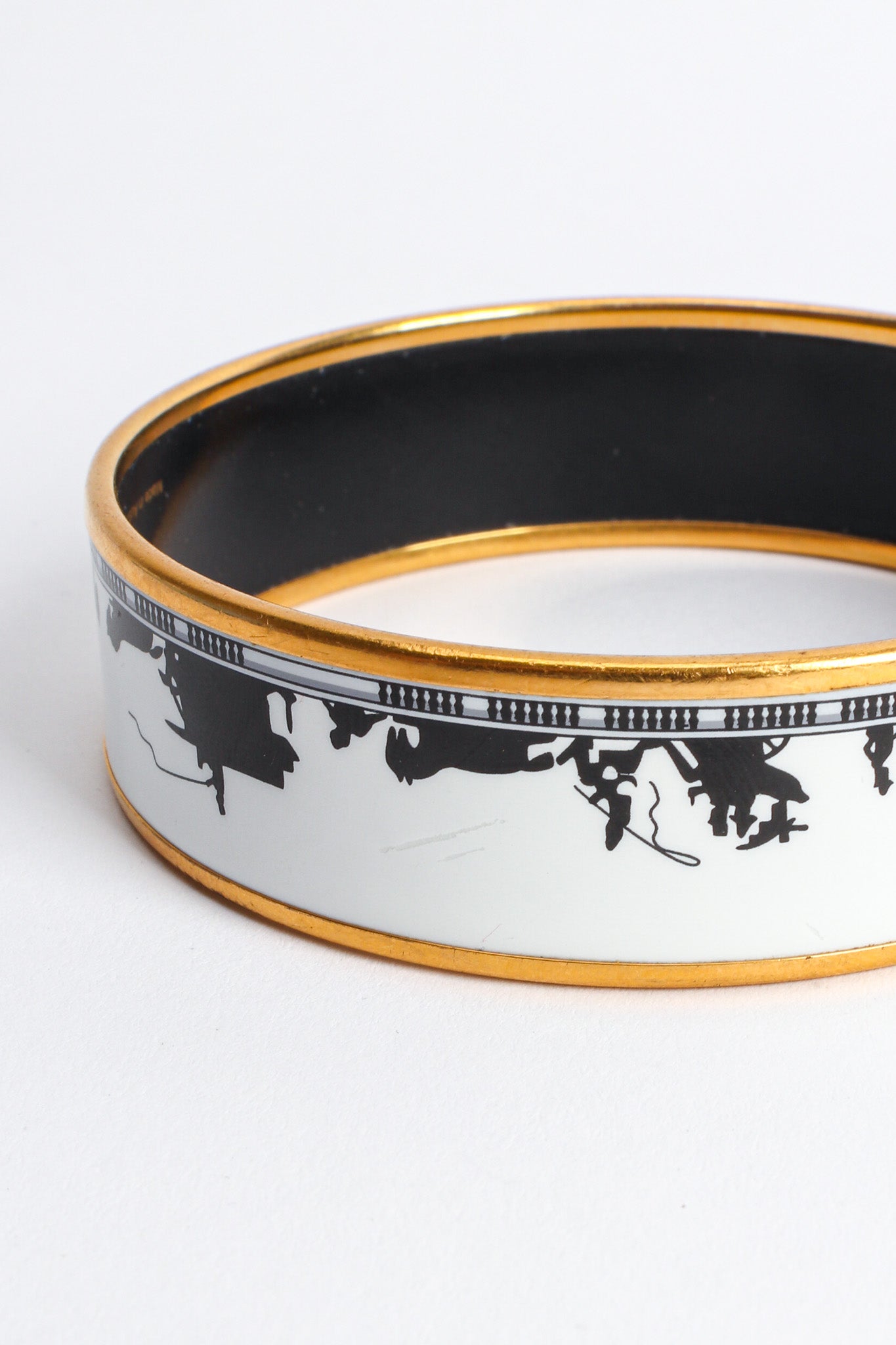 Vintage Hermés Horse Carriage Wide Enamel Bracelet scratches on trim @ Recess LA