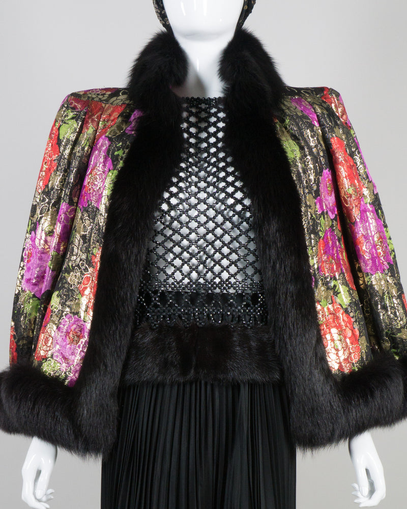 Rety Vintage Quilted Floral Lamé Fur Trim Jacket