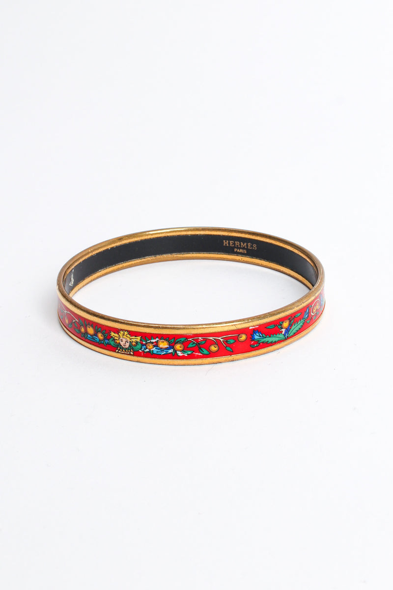 Vintage Hermés Peacock Fern Narrow Enamel Bracelet front @ Recess LA