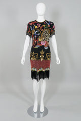 Naeeh Khan Riazee Vintage Beaded Alphabet Fringe Cocktail Dress