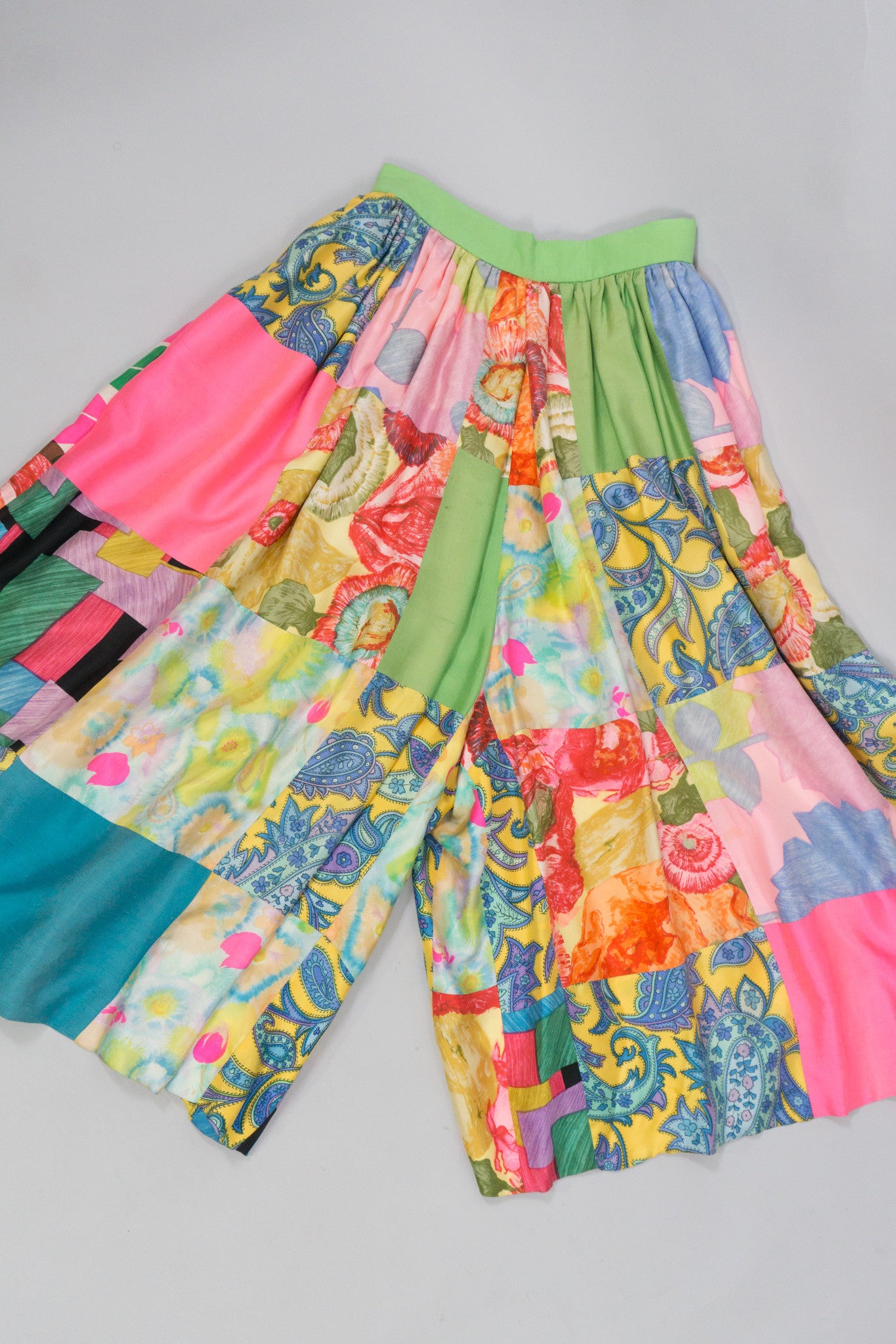 Vintage Silk Floral Patchwork Coulottes Skort Shorts