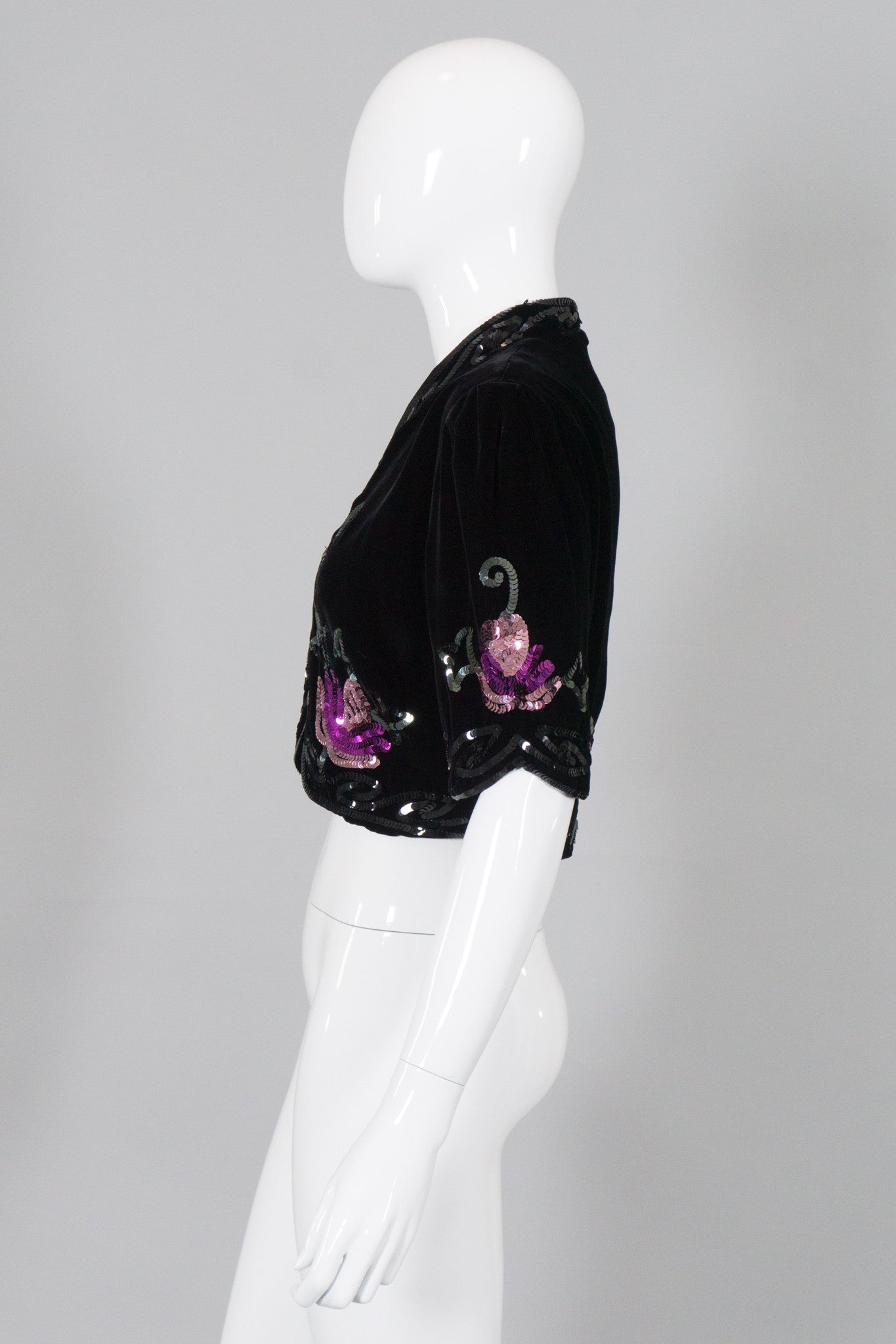 OMO Norma Kamali Vintage Velvet Sequined Bolero Crop Jacket