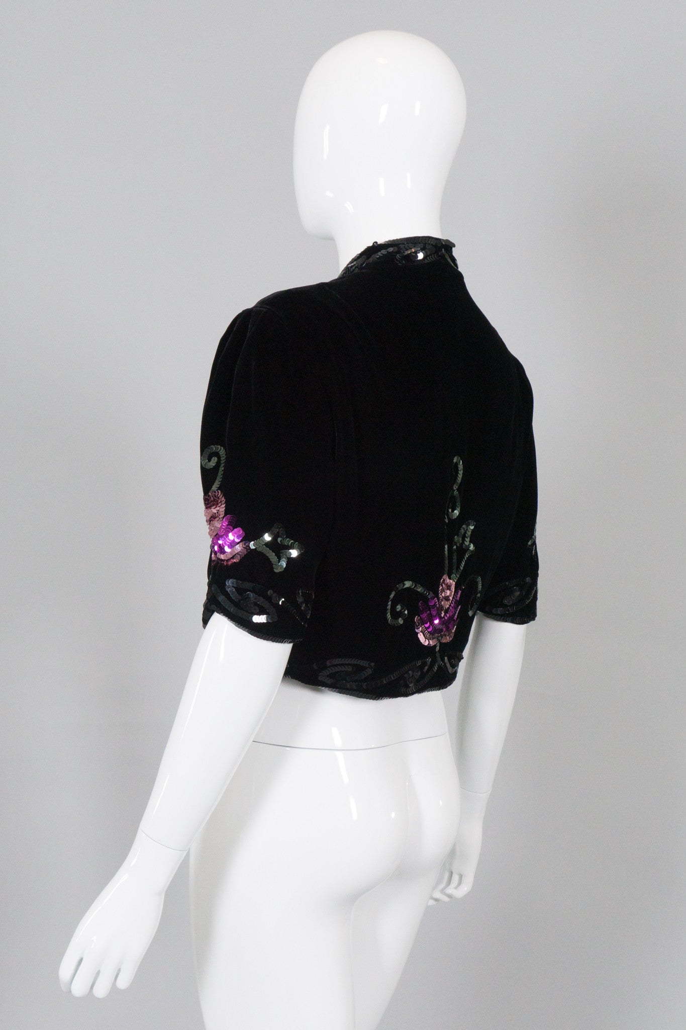 OMO Norma Kamali Vintage Velvet Sequined Bolero Crop Jacket