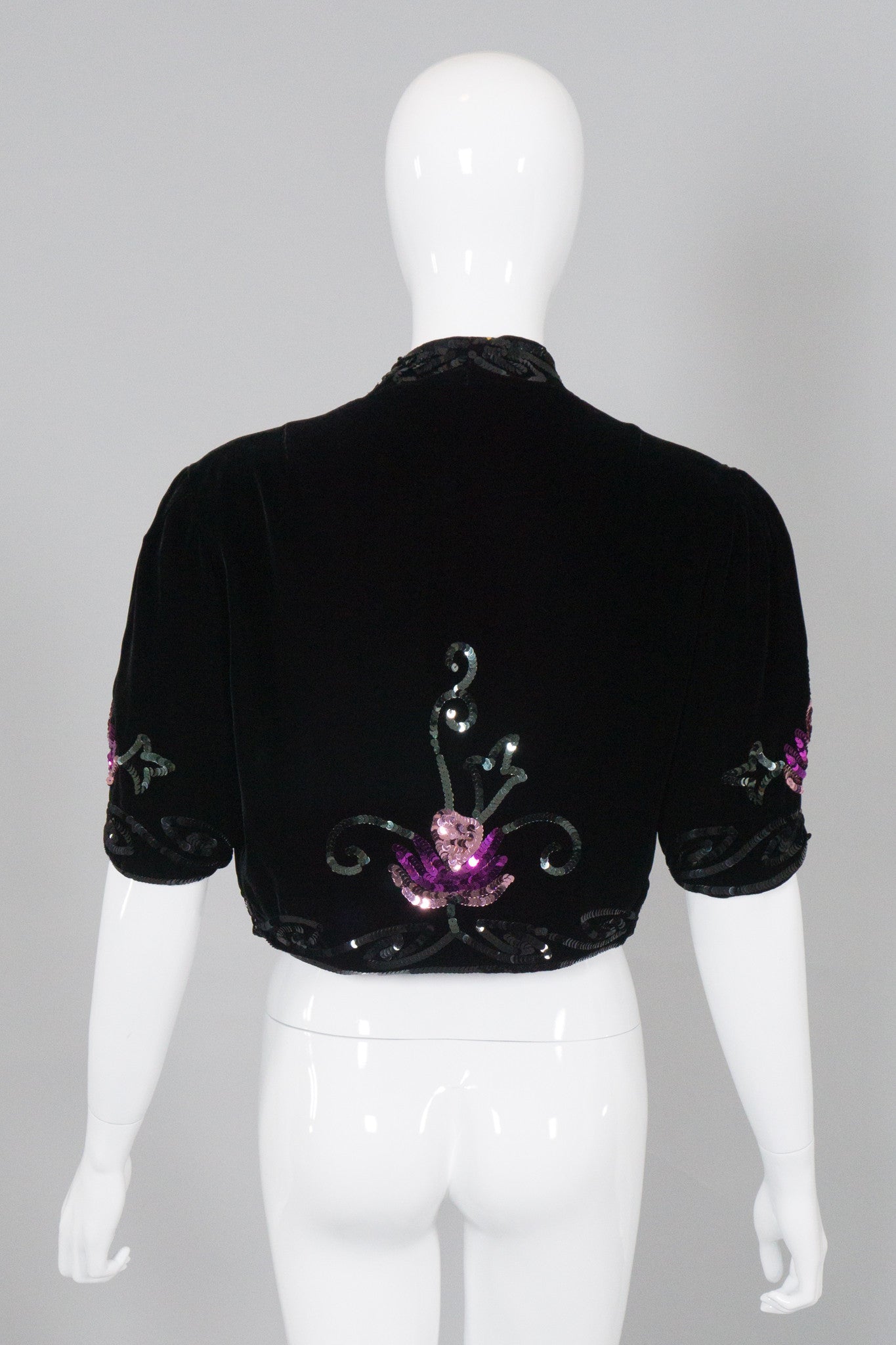 OMO Norma Kamali Vintage Velvet Sequined Bolero Crop Jacket