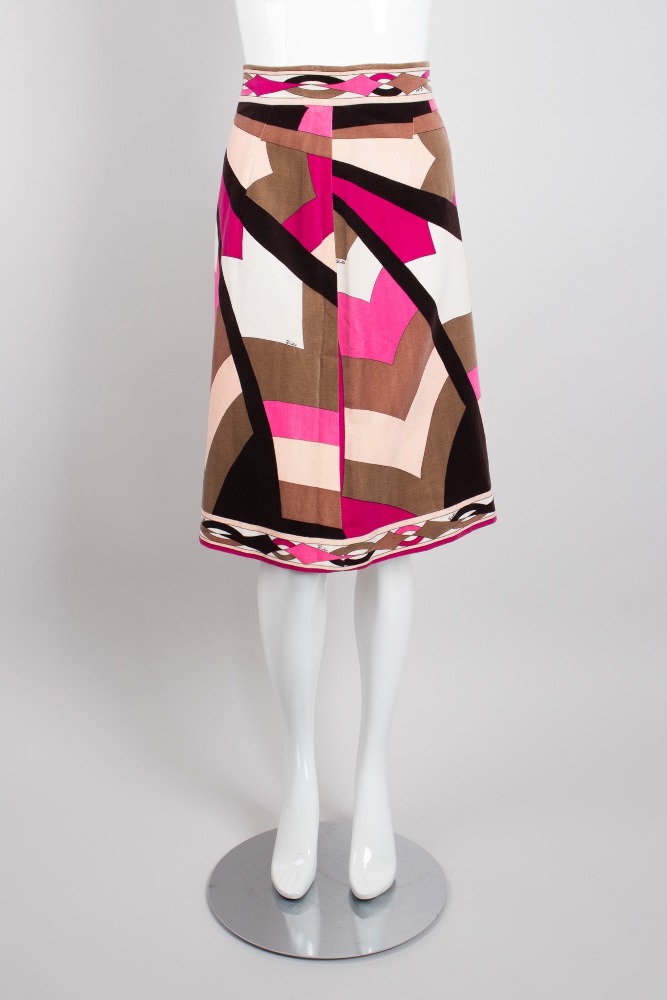 Vintage Emilio Pucci Pink Velvet Geometric Print Skirt Recess Los Angeles LA