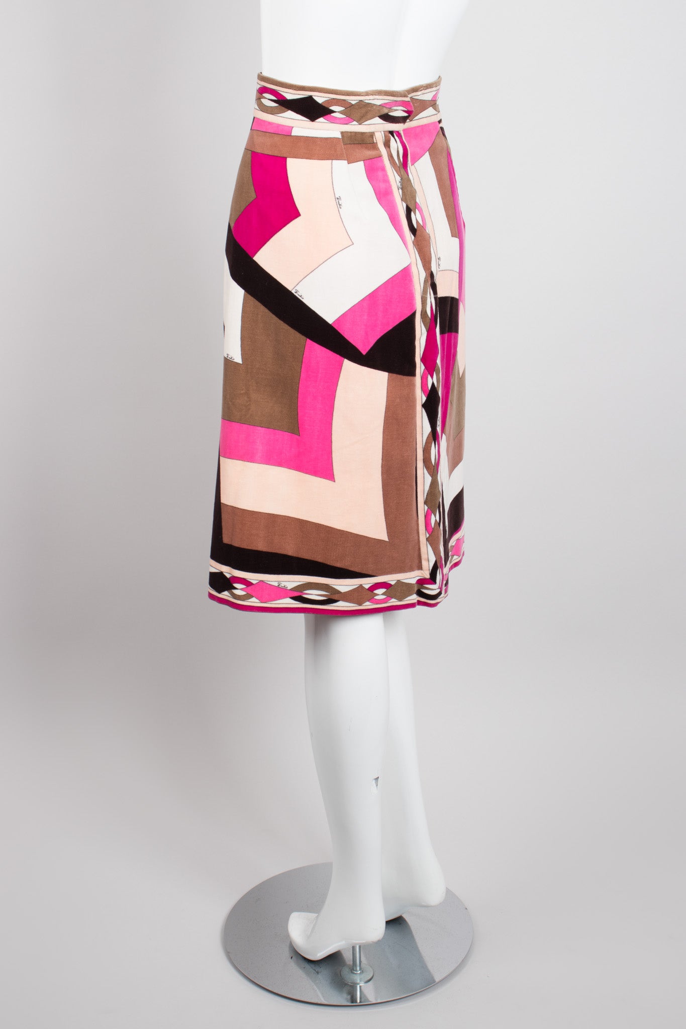 Vintage Emilio Pucci Pink Velvet Geometric Print Skirt Recess Los Angeles LA